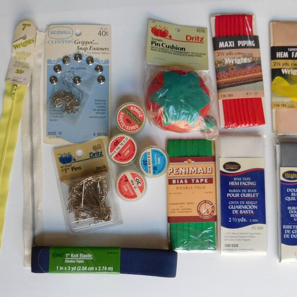Lot Of Vintage Sewing Zippers, Trims, Hem Trim, Bias Tape Pin Cushion - Picture 4 of 10